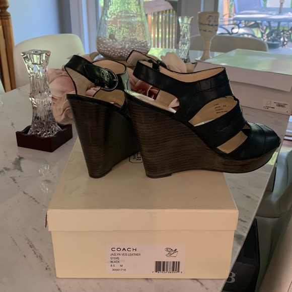 Coach size 8.5 black open toe wedge - Picture 2 of 4